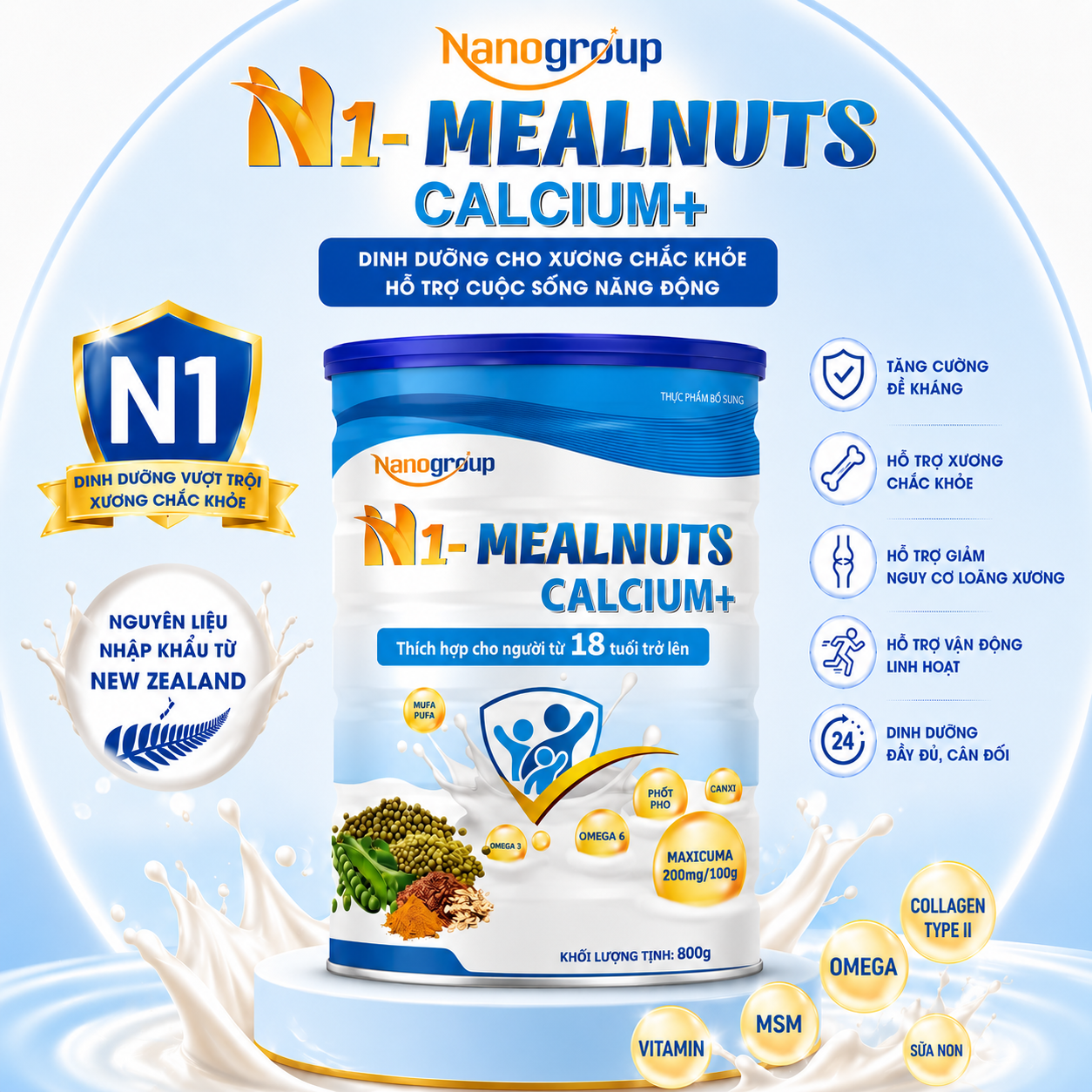 SỮA HẠT N1-MEALNUTS CALCIUM+ LON 800G