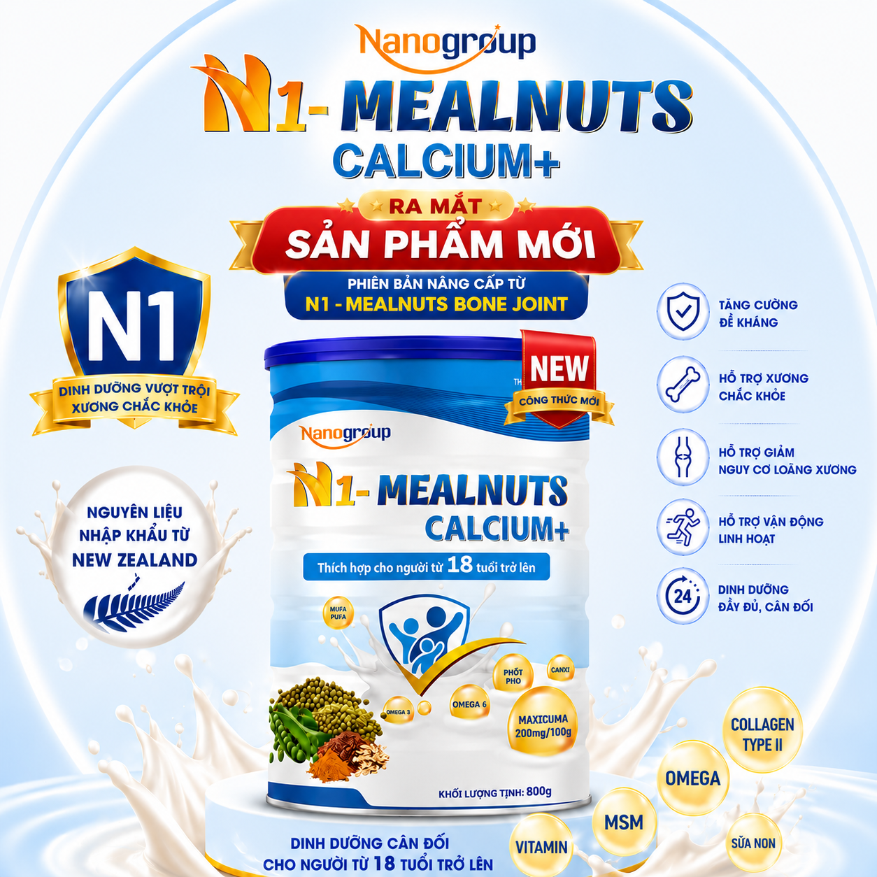 SỮA HẠT N1-MEALNUTS CALCIUM+ LON 800G